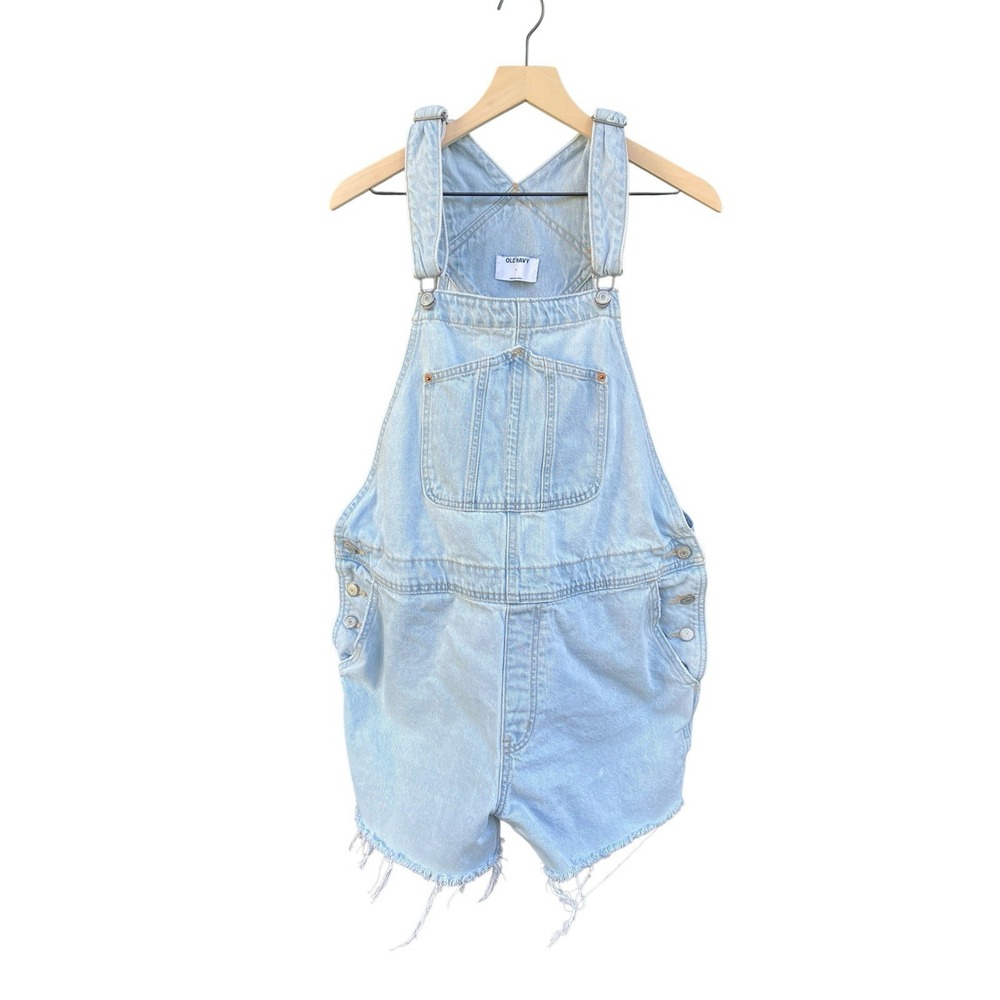 Old Navy Light Wash Denim Overalls Shorts Womens XL Raw Hem Y2K